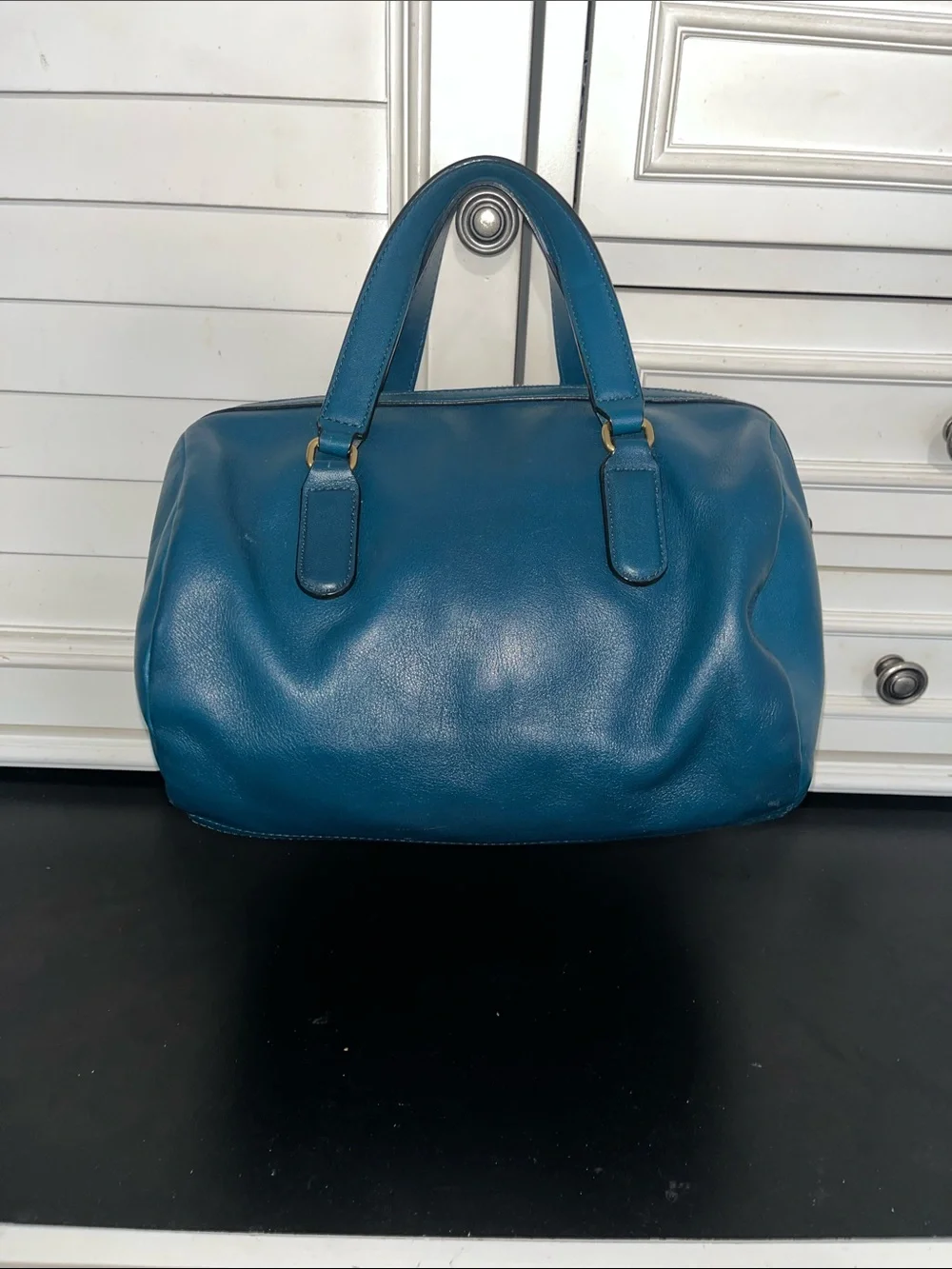 Marc by Marc Jacobs Teal Blue Leather Satchel with Gold Hardware